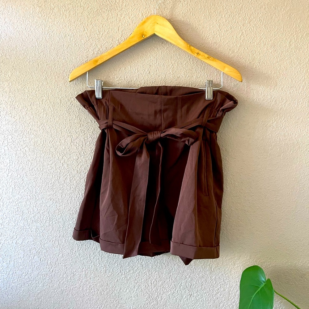Chocolate brown paper bag shorts